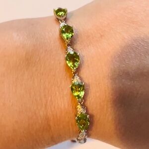 BPR1 3.5CT Natural Olive Green Peridot Bracelet Rhodium Sterling Silver